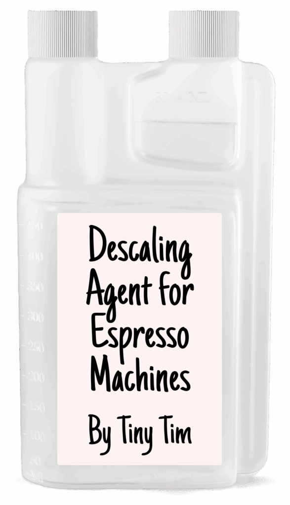 Bottle of descaling agent for espresso machines.