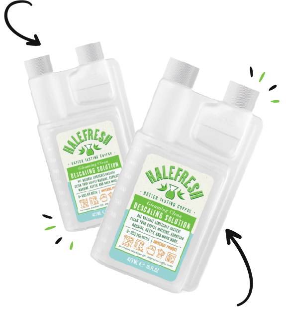 Two bottles of Halefresh descaling solution.